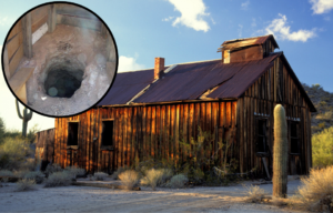 An abandoned building and the Vulture Mine in Vulture City