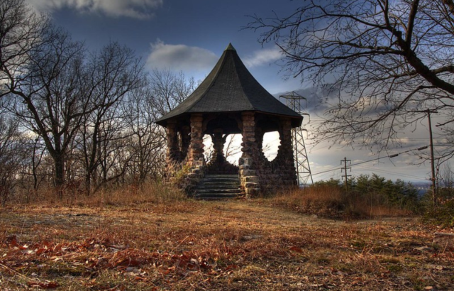Witch's Hat Pavilion surrounded by dead leaves