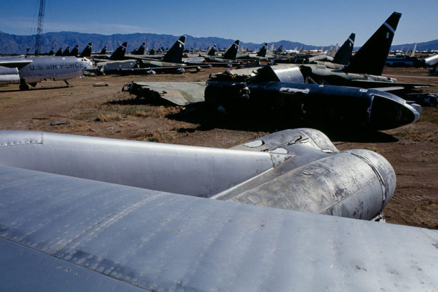 Boeing B-52 Stratofortress parts strewn across the ground