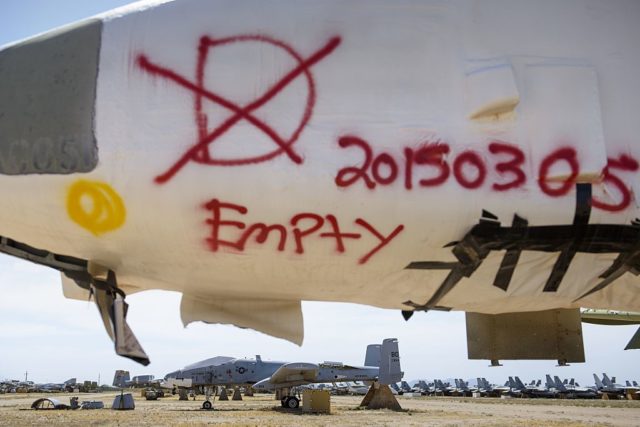 Fairchild Republic A-10 Thunderbolt II with red graffiti sprayed on it