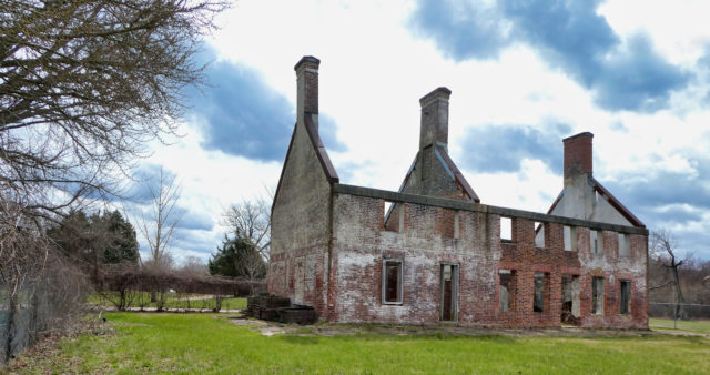 The remains of the burnt down Marshall Hall