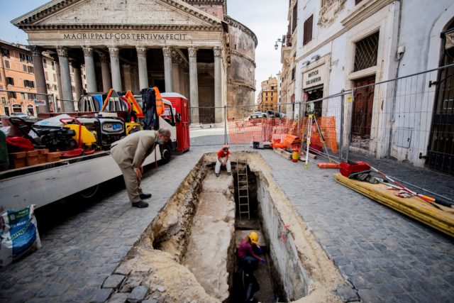 A sinkhole in front of the Pantheon in Rome