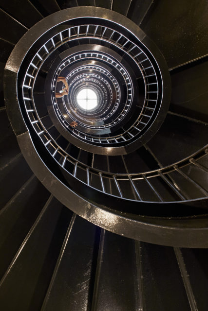 Looking up a spiral staircase