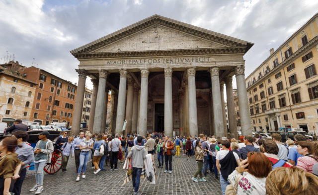 The entrance of the Pantheon in Rome
