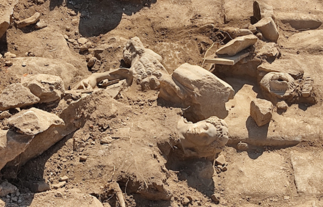 Remnants of the Hercules statue in the dirt at the Philippi excavation site