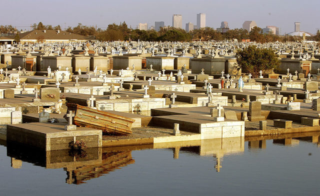 Flooded cemetery in New Orleans, Louisiana