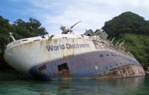 MS World Discoverer partially wrecked in Roderick Bay, Solomon Islands