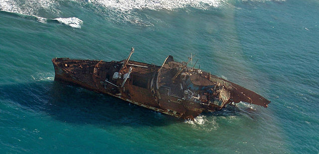 Aerial view of the wreck of the SS American Star in the water