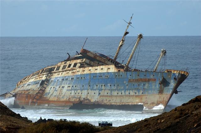 SS American Star listing to one side off the coast of the Canary Islands