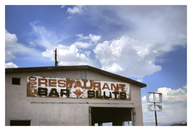 Rusty sign on the exterior of Coaldale's former restaurant