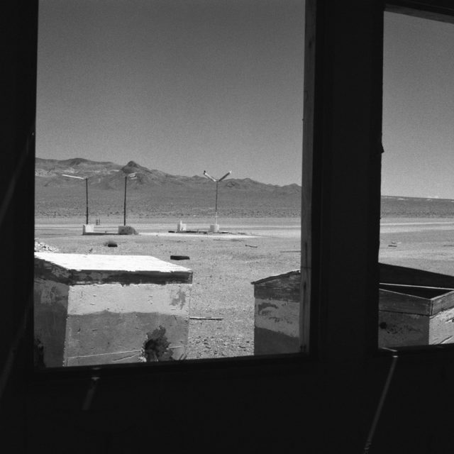 View of the Nevada desert from the inside of a building