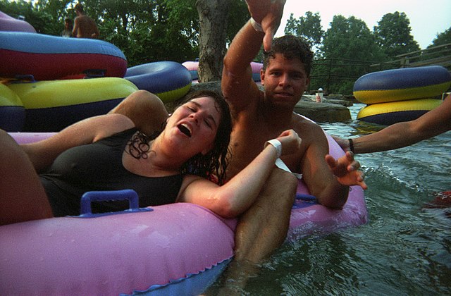 Two teens in pool floats at Action Park