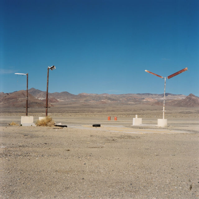 Rusty streetlights in the middle of the Nevada desert