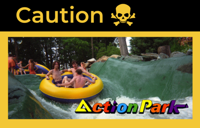 Photo from Action Park with caution sign