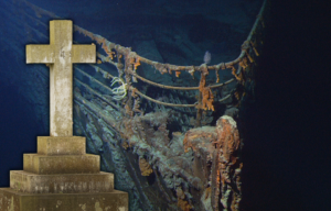 The wreck of Titanic with a gravestone