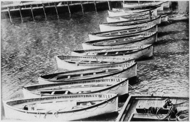 Lifeboats lined up after the Titanic sinking