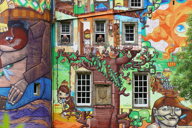 The brightly colored walls of Kelburn Castle 