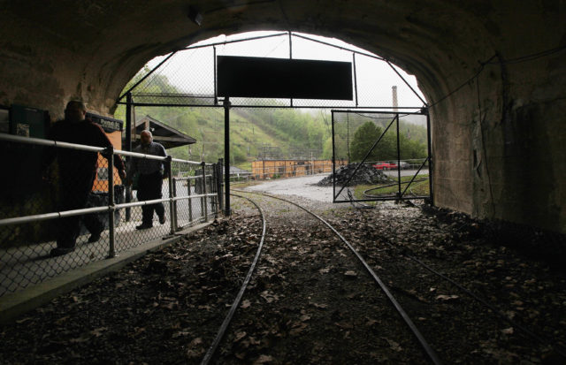 Darkened entrance to a mine shaft