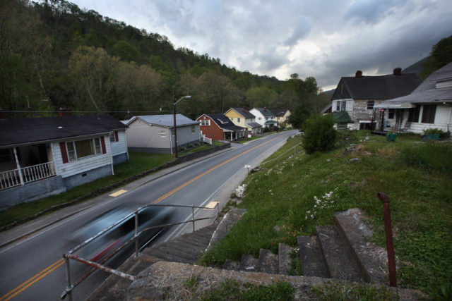 Car driving along a street in Lynch, Kentucky