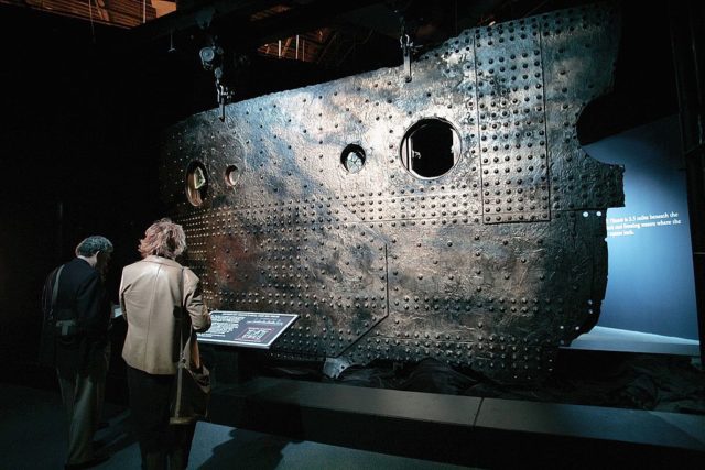 A piece of Titanic's hull on display at a museum 