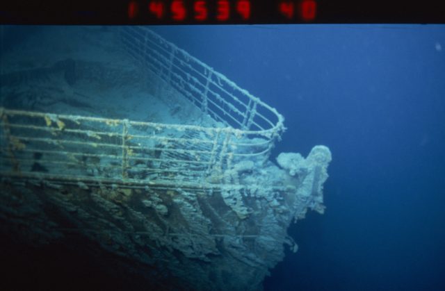 The bow of the underwater wreck of the Titanic