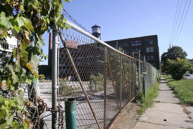 A fenced off factory in Cleveland