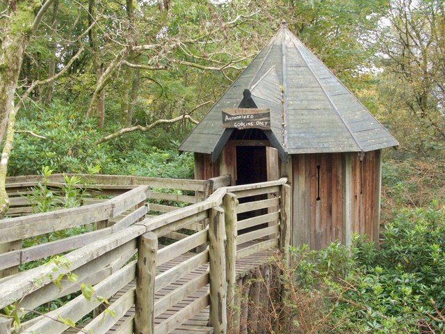 one of the buildings located within the 'Secret Forest,' a children's play area in the country estate of Kelburn Castle.