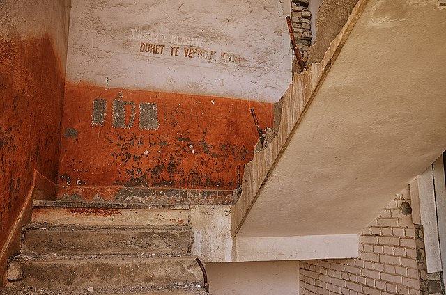 Concrete staircase with years of damage