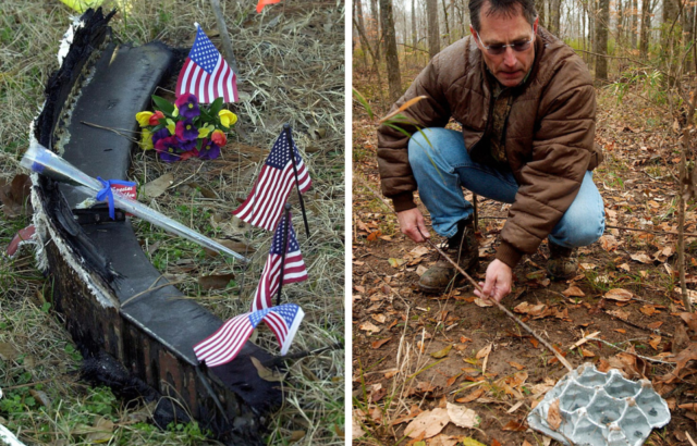 Side by side images of debris found scattered throughout Texas after the Columbia disaster