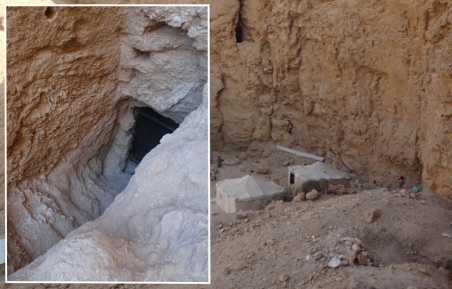 Aerial view of the excavation site in Luxor, Egypt + Entrance to the ancient Egyptian tomb