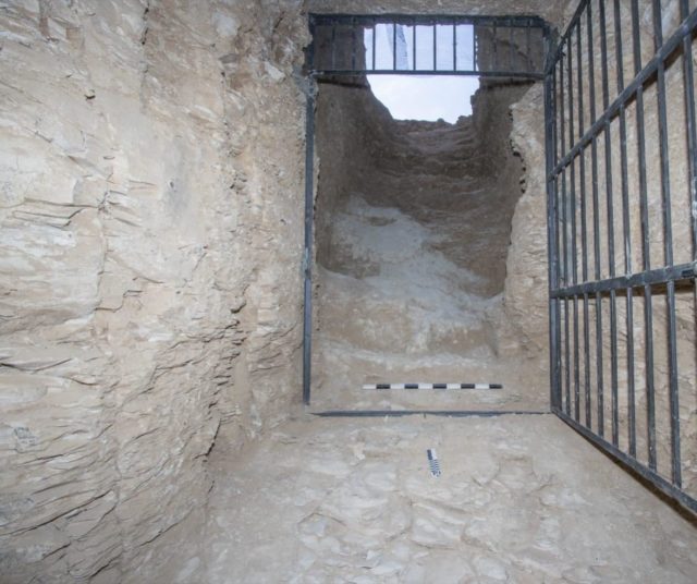 View of the entrance of the ancient Egyptian tomb from within