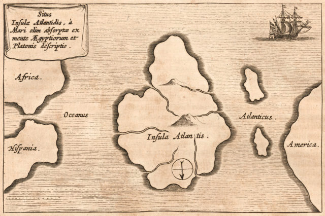 A hand drawn map of the lost island of Atlantis