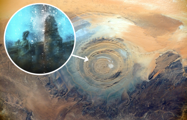 Aerial view of the Richat Structure + Artist's rendering of what Atlantis may have looked like