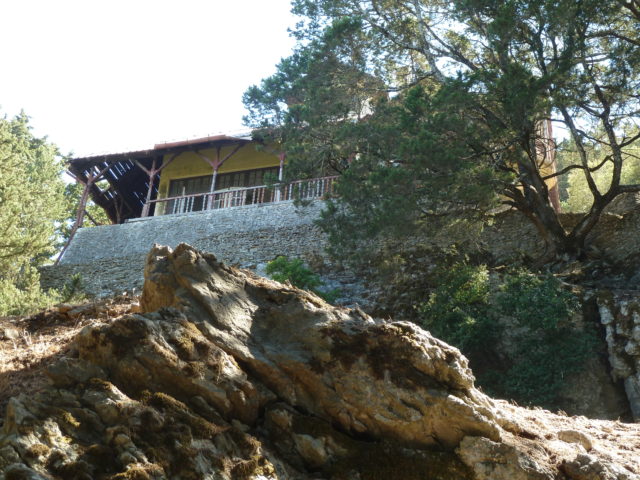 View lookup up a rock face at the Mussolini villa terrace.