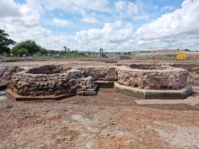 Stone ruins of the Coleshill gatehouse. 