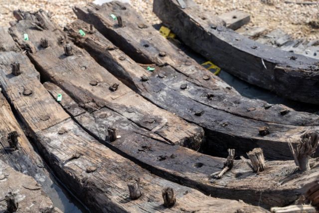 Hull of an ancient wooden ship.
