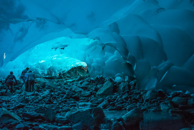 Inside a cave under the Mendenhall Glacier.