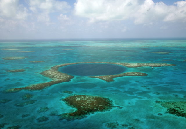 a semi-aerial view of the Great Blue Hole in Belize