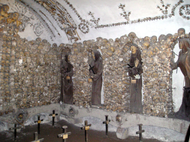 Bones and skeletons of former Capuchin monks at the crypt of Santa Maria Immacolata