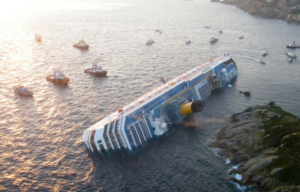 Aerial photo of the Costa Concordia sinking.