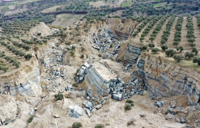 An aerial view of the damage caused to the olive orchard in Turkey