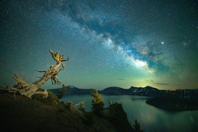 Milky Way Galaxy in the sky over Crater Lake, Oregon.