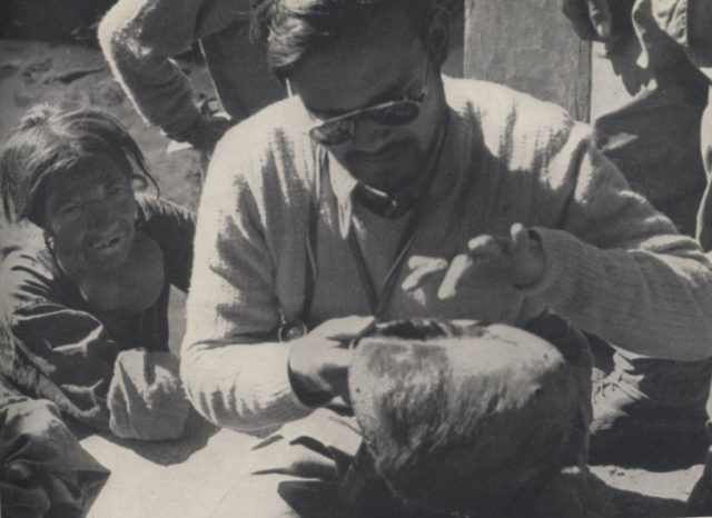 A zoologist examines the Yeti scalp