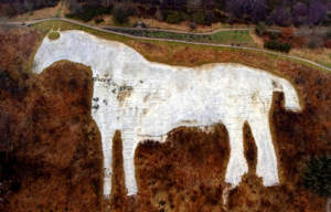 A white horse carved into a hillside
