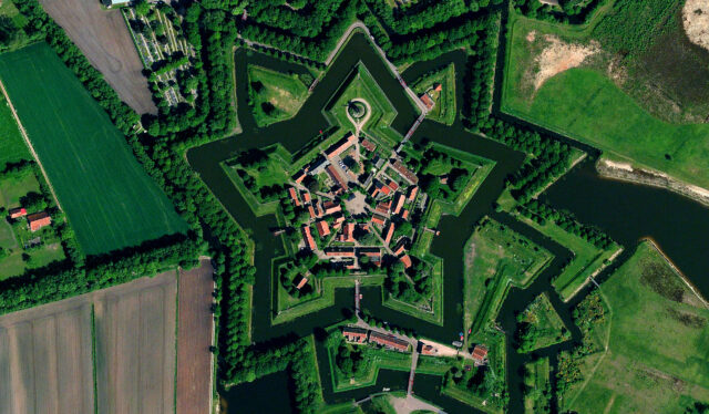 A satellite image of the small village of Bourtange, Netherlands.