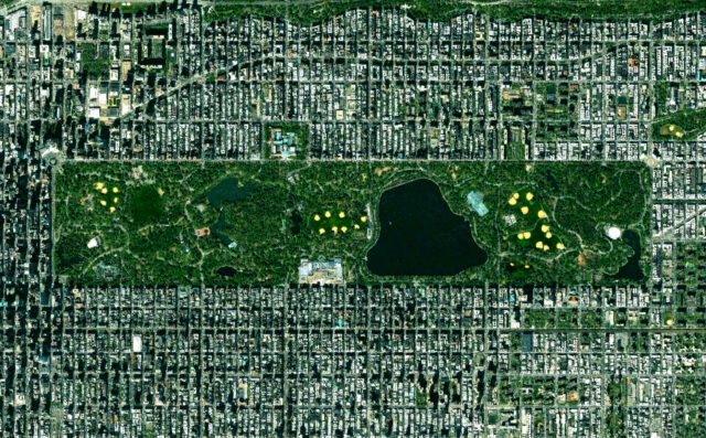 A satellite image of Central Park in New York City.