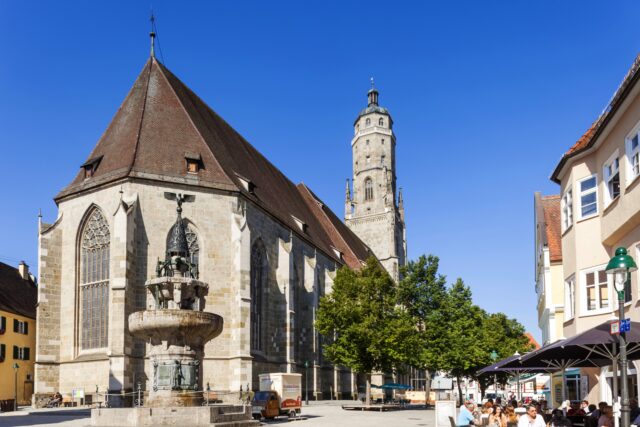 A photo of St. George's Church in Nordlingen. The tower called "Daniel" seen at the back. 