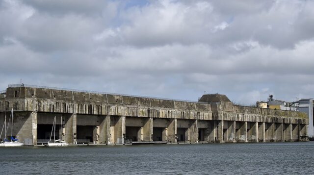 Distanced view of the Saint-Nazaire U-boat pen.