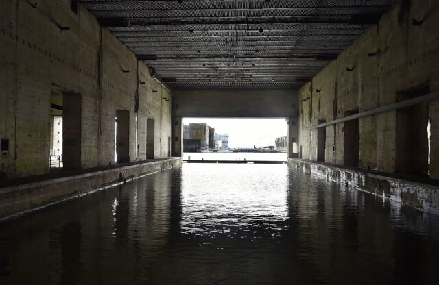 Inside of a concrete U-boat pen.