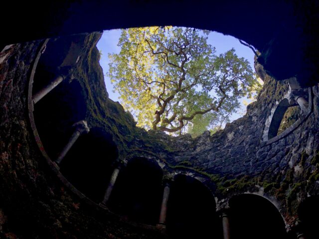 The opening of the Initiation Well, trees clearly visible on the outside.